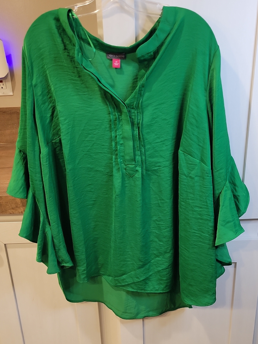 Vince Camuto Emerald Green Ruffle Sleeve Tunic